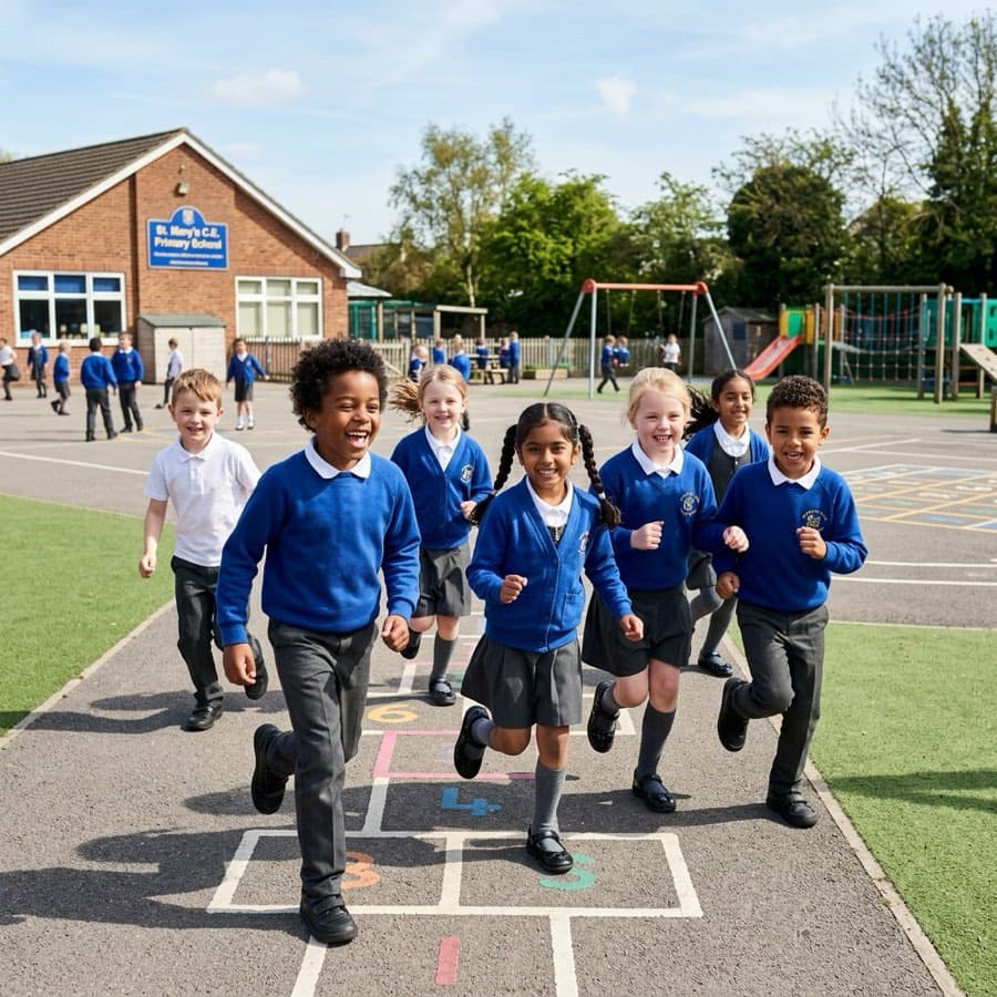 Children laughing together in a school playground