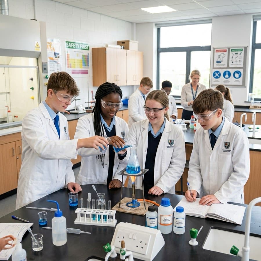 Students working together in a school science lab